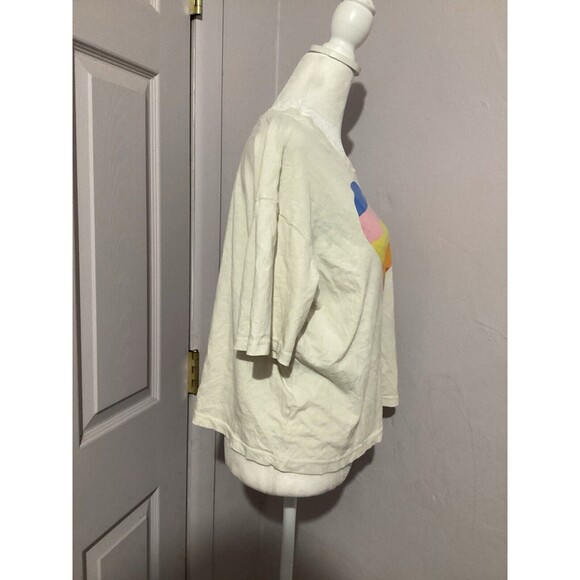 Sundry Cream Short Sleeve T-shirt Blouse Rainbow Heart Size 0 XS - Picture 2 of 5